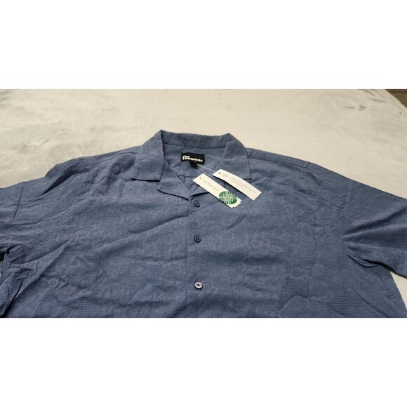 The Commons Men's Large Navy Jacquard Floral Camp Collar Short Sleeve Shirt NWT - Picture 4 of 10